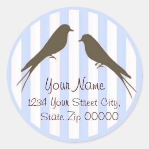 Blue Stripe Birds Address Sticker