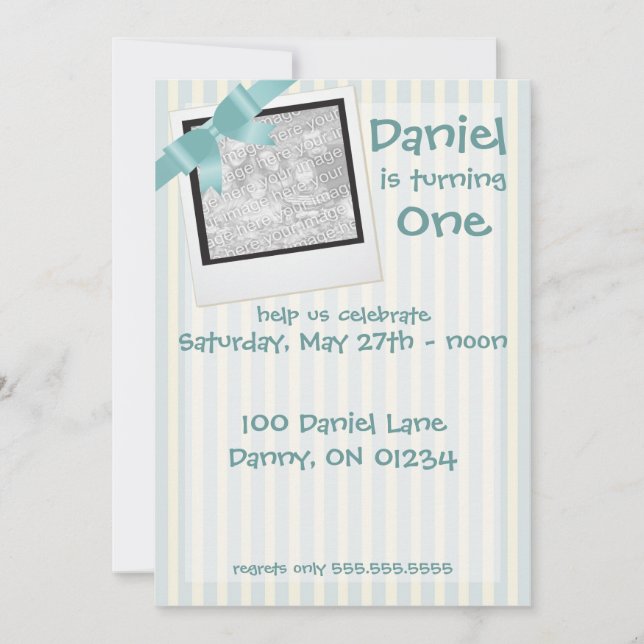 Blue Stripe Birthday Invitation Cards (Front)