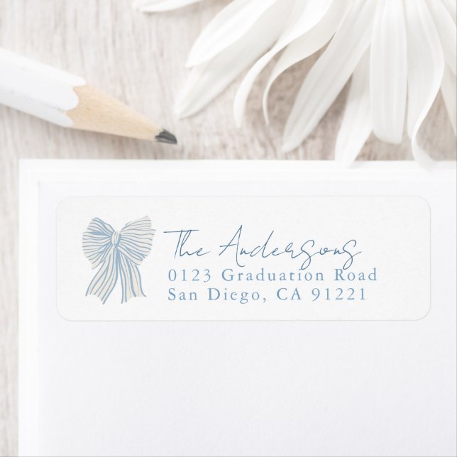 Blue Stripe Bow Ribbon Return Address Label (Insitu)