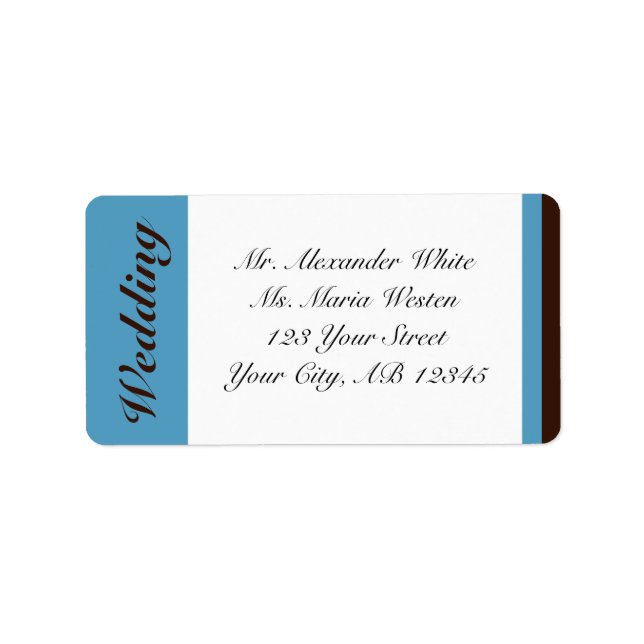 Blue Stripe Brown Wedding Address Labels (Front)