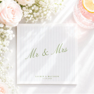 Blue Stripe Citrus Green Mr & Mrs Wedding Napkins