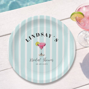 Blue Stripe Cocktail Bridal Shower Paper Plate