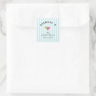 Blue Stripe Cocktail Bridal Shower Square Sticker