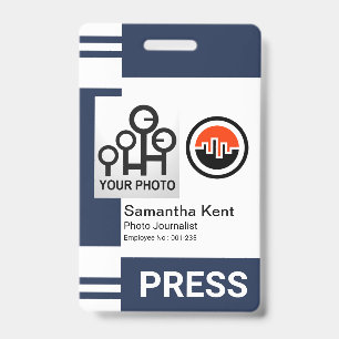 Blue Stripe Columns Photo Frame Template Press ID Badge