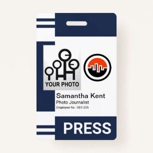 Blue Stripe Columns Photo Frame Template Press ID ID Badge