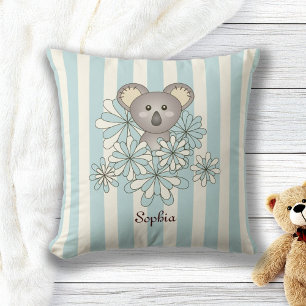 Blue Stripe Cute Baby Koala Bear Children's Room Cushion