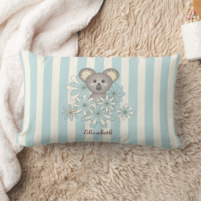 Blue Stripe Cute Baby Koala Bear Children's Room Lumbar Cushion (Blanket)