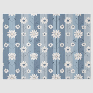 Blue Stripe Daisy Vintage Floral Pattern Tissue Paper