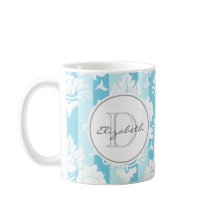 Blue Stripe Damask Monogrammed Mug
