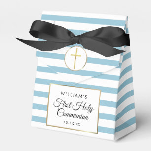 Blue Stripe Elegant Gold First Holy Communion Favour Box