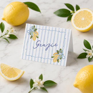 Blue Stripe Grazie Lemon Baby Shower Thank You Card