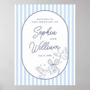 Blue Stripe Hand Drawn Wedding Welcome Sign