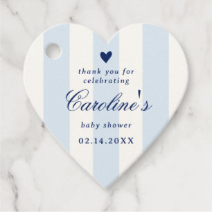 Blue Stripe Heart Valentine Baby Shower Favour Tags