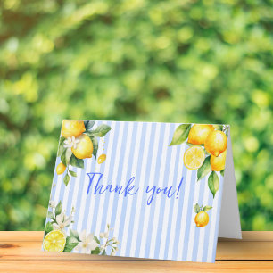 Blue Stripe Lemons Baby Shower Thank You Card