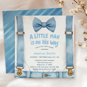 Blue Stripe Little Man Baby Shower Invitation