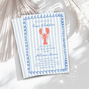 Blue Stripe Nautical Lobster Bridal Shower Invitation