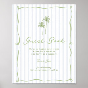 Blue Stripe Palm Tree Reception Guest Book Sign