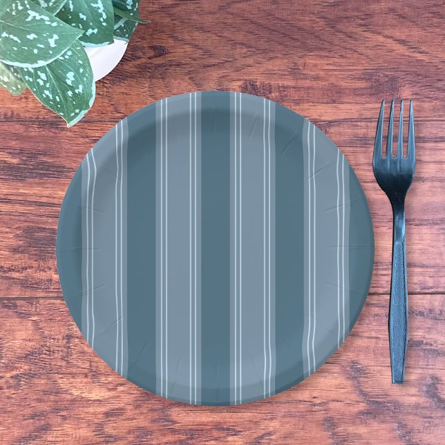 Blue Stripe Pattern Round Paper Plate (Blue stripe pattern round paper plate)