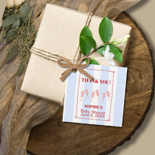 Blue Stripe Red Border Brunch & Bubbly Baby Shower Favour Tags