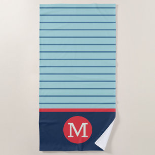 Blue Stripe Red White Monogram Masculine Beach Towel