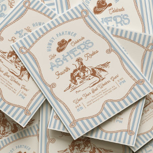 Blue Stripe Rodeo Birthday Invitation