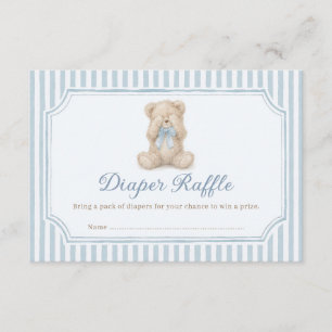 Blue Stripe Teddy Bear Baby Shower Diaper Raffle Enclosure Card