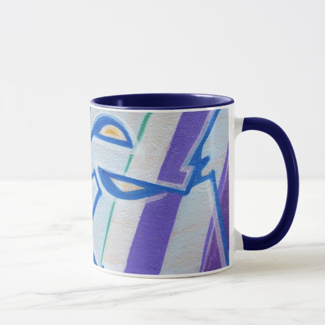 Blue striped abstract graffitis mug (Right)