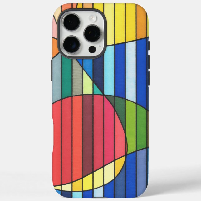 Blue Striped Abstract with Red and Yellow Shapes Case-Mate iPhone Case (Back)