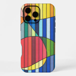 Blue Striped Abstract with Red and Yellow Shapes iPhone 16 Pro Max Case