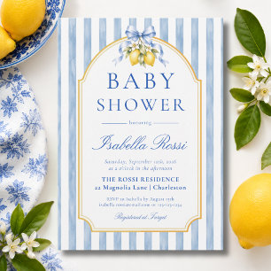 Blue Striped Amalfi Coast Lemon Baby Shower  Invitation