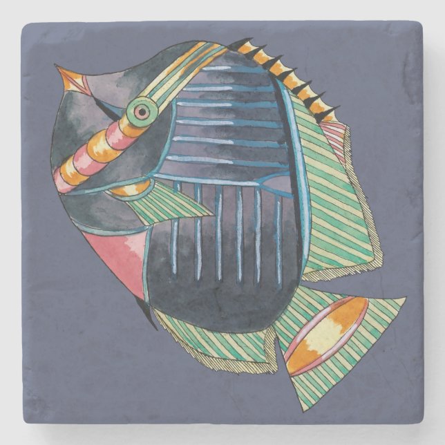 Blue Striped Angel Fish Stone Coaster (Front)
