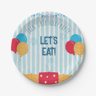 Blue Striped Balloon Kids Birthday Paper Plate