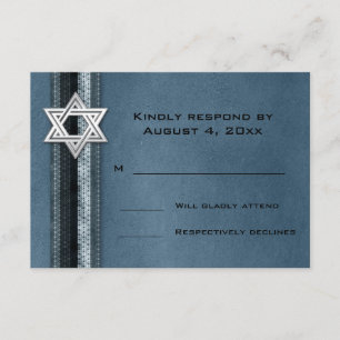 Blue Striped Bar Mitzvah RSVP Card