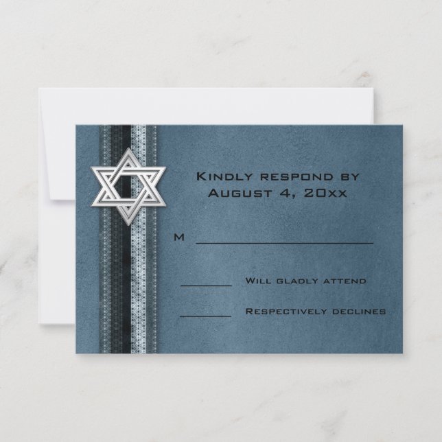 Blue Striped Bar Mitzvah RSVP Card (Front)