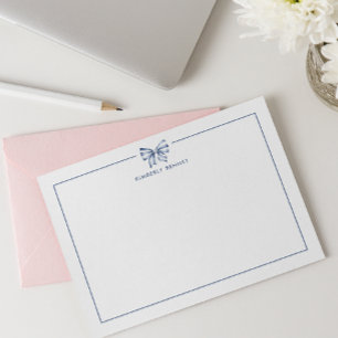 BLUE STRIPED BOW COQUETTE PERSONALIZED CARD