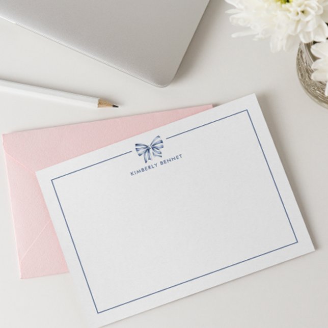 BLUE STRIPED BOW COQUETTE PERSONALIZED  CARD (Creator Uploaded)