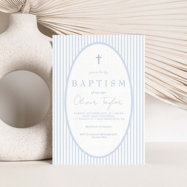 Blue Striped Boy  Baptism Invitation (Creator Uploaded)