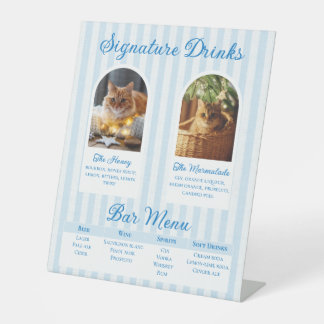 Blue Striped Coastal Pet Photo Signature Drinks Pedestal Sign