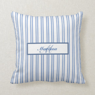 Blue Striped Country Farmhouse Ticking Cushion