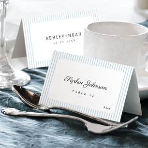 Blue Striped Elegance Classy Foldable Place Card