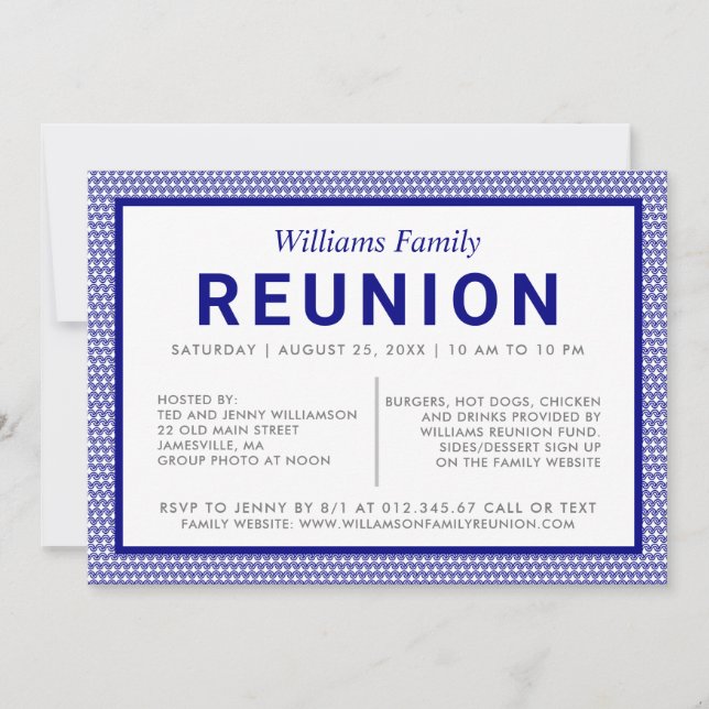 Blue Striped Family Reunion Invitation (Front)