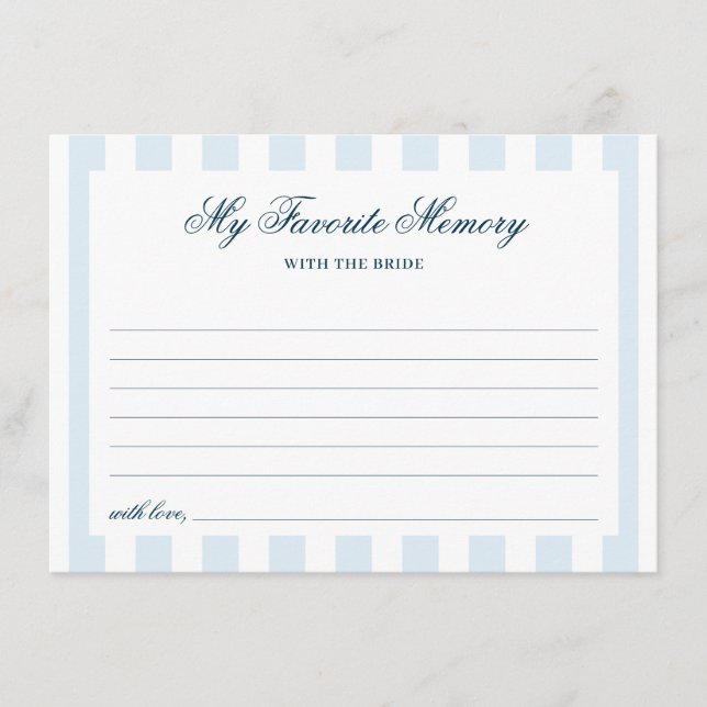 Blue Striped Favorite Memory Bridal Shower Enclosure Card (Front)