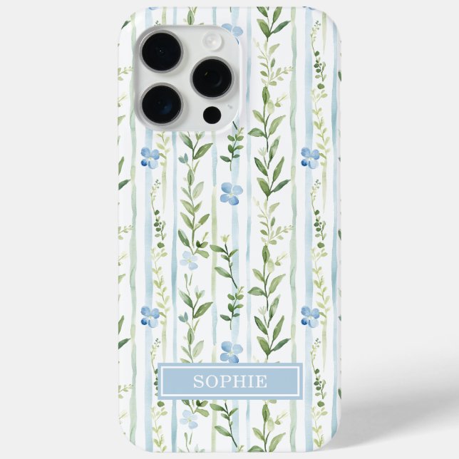 Blue Striped Floral Personalised Case-Mate iPhone Case (Back)