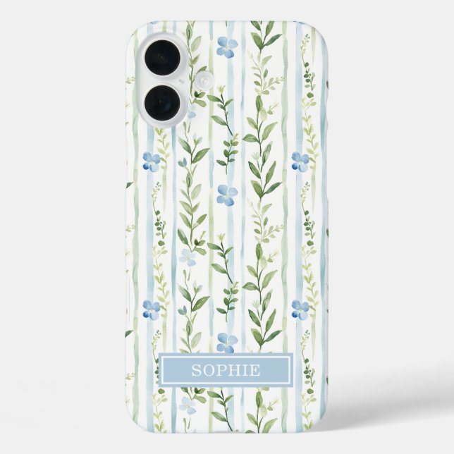 Blue Striped Floral Personalised Case-Mate iPhone Case (Back)