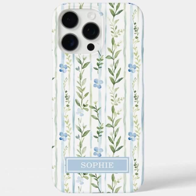 Blue Striped Floral Personalised Case-Mate iPhone Case (Back)