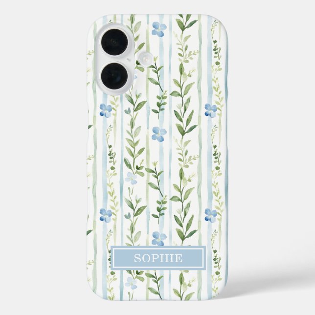 Blue Striped Floral Personalised Case-Mate iPhone Case (Back)