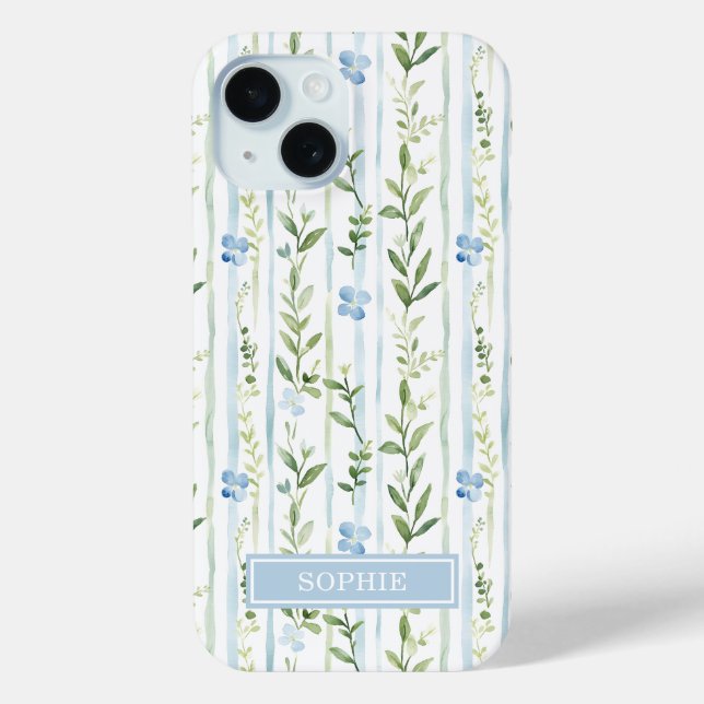 Blue Striped Floral Personalised Case-Mate iPhone Case (Back)