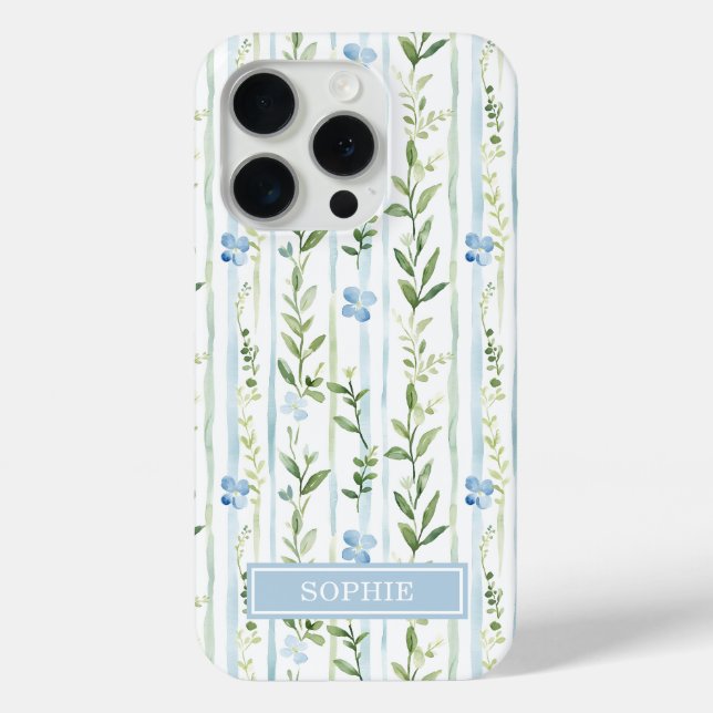 Blue Striped Floral Personalised Case-Mate iPhone Case (Back)