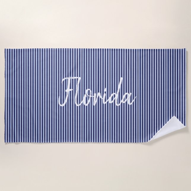 blue  striped Florida Beach Towel (Front)