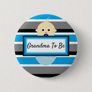 Blue Striped Grandma to Be Baby Shower Button